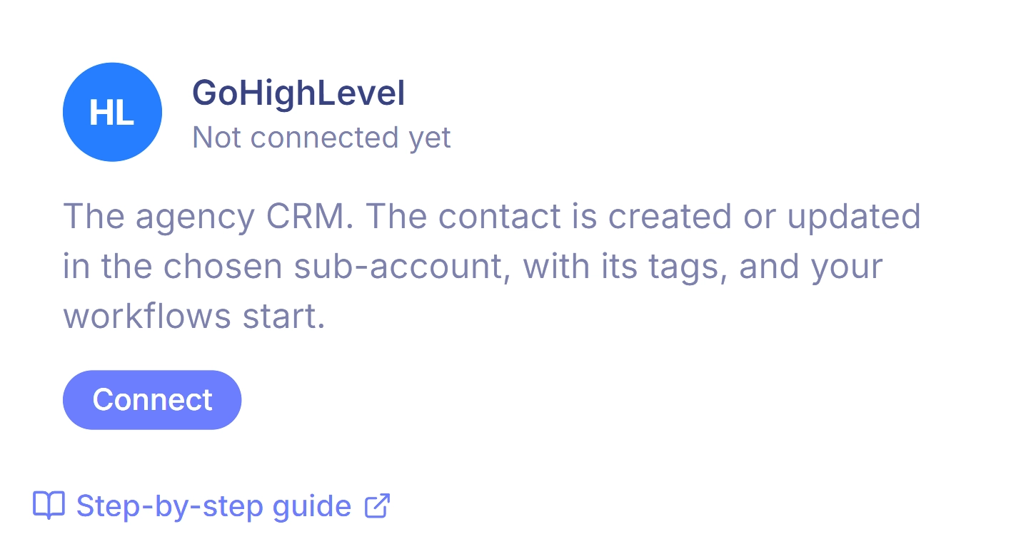 The Connect with GoHighLevel button in the Tiquiz connections tab